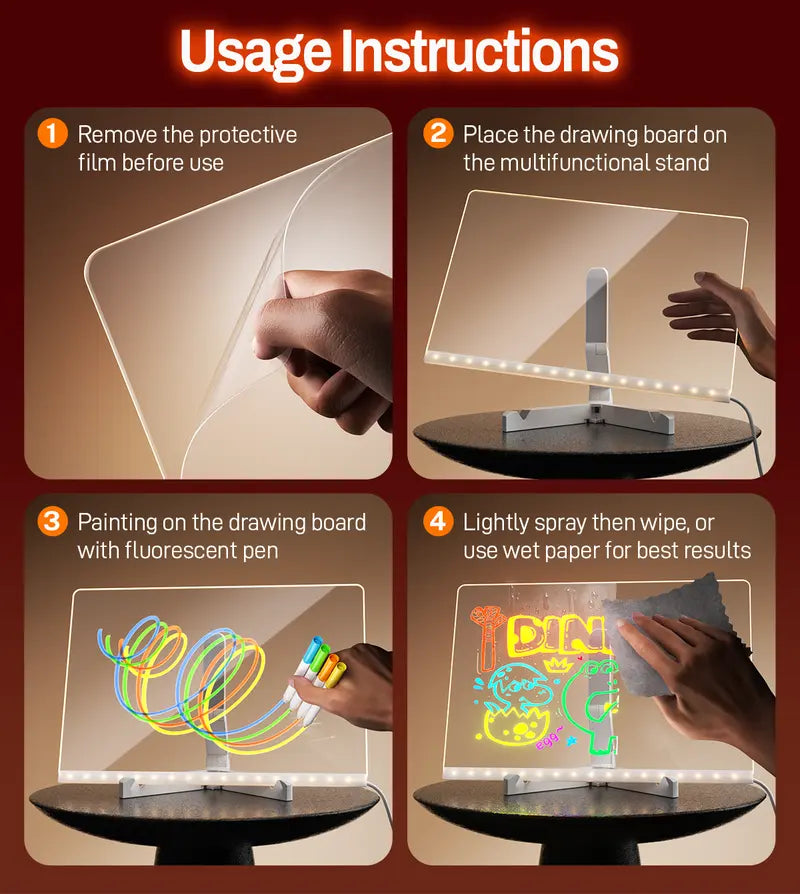 LED Light-Up Drawing Board for Kids – Reusable Acrylic Doodle & Tracing Board